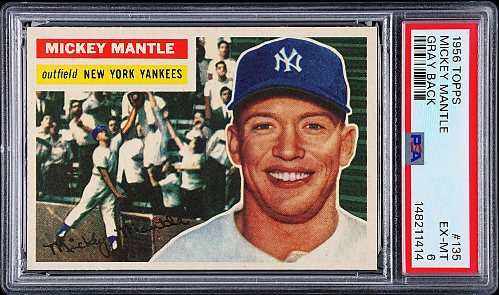 1956 Topps #135 Mickey Mantle Gray Back PSA EX-MT 6 - Gorgeous!