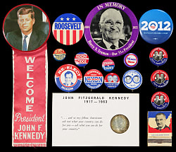 1940s-2010s Political Pins and Ephemera Collection (34) with John F. Kennedy