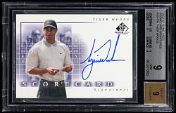 2002 SP Game-Used Golf Edition Tiger Woods Scorecard Signatures BGS Mint 9 with "9" Autograph Grade