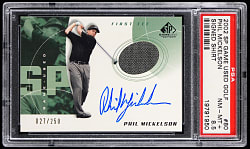 2002 SP Game-Used Edition Golf #80 Phil Mickelson Signed Relic PSA NM-MT+ 8.5