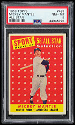 1958 Topps #487 Mickey Mantle All-Star PSA NM-MT 8