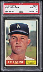 1961 Topps #260 Don Drysdale PSA NM-MT 8
