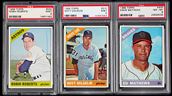 1966 Topps Hall of Fame PSA NM-MT 8 to MINT 9 Graded Trio with Mathews, Roberts & Wilhelm