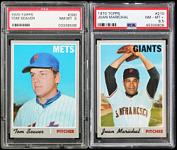 1970 Topps Hall of Fame PSA NM-MT 8 or NM-MT+ 8.5 Graded Pair with #210 Juan Marichal & #300 Tom Seaver