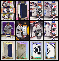 2013-2018 Topps Tribute New York Yankees Premium Relics (12) with Logomen, Batting Gloves & Wash Tags with (6) #1/1