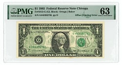 1985 $1 Federal Reserve Note Offset Printing Error Back-To-Face - PMG CU 63