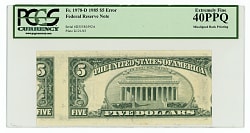 1978D $5 Federal Reserve Note Misaligned Back Printing Error - PCGS XF40 PPQ