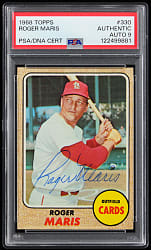 Signed 1968 Topps #330 Roger Maris PSA/DNA Authentic with "9" Auto Grade