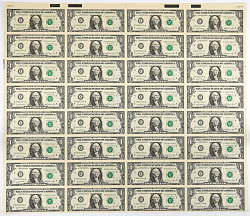 1981 United States $1 Federal Reserve Note Uncut Sheet (32)