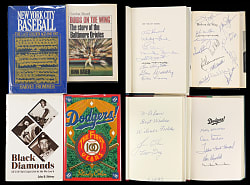 Signed Baseball and Basketball Book Collection (32) with (69) Total Signatures Including (41) Hall of Famers