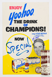 1960s-1970s Yoo Hoo Trio (3) with Yogi Berra Signed Point of Sale Sign