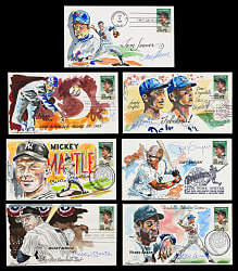 Signed Hall of Fame Wild Horse Cachets (7) with (2) Mickey Mantle, Hank Aaron & Koufax/Drysdale Dual-Signed