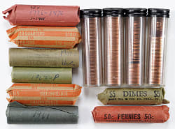1930s-1970s Coin Rolls (151) with (2) Silver Quarters & (2) Silver Dimes
