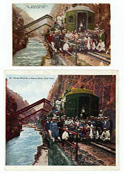 Circa 1910-1911 Chicago White Sox Team Royal Gorge Hanging Bridge Postcards (2) with Oversized Example