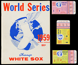 1959 Chicago White Sox World Series Collection (5) with "I Was Here" Pennant, Program & (3) Ticket Stubs