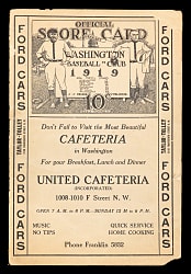 1919 Boston Red Sox at Washington Nationals Scorecard with #22 Babe Ruth - Last Season in Boston