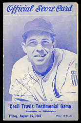 1947 Cecil Travis Signed Testimonial Game Official Scorecard - JSA COA