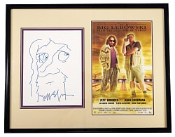 The Big Lebowski Framed Display with Jeff Bridges Signed 10” x 13” “The Dude” Sketch