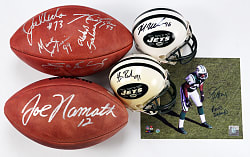 New York Jets Steiner Authenticated Collection (7) with Joe Namath Football & (2) New York Sack Exchange Items