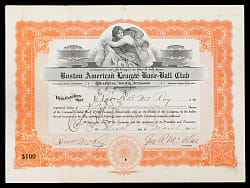 1912 Boston Red Sox Stock Certificate Signed by Owners Jimmy McAleer, Joseph Lannin & Treasurer Robert McRoy (3x)