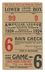 1924 World Series Game 6 New York Giants at Washington Nationals Ticket