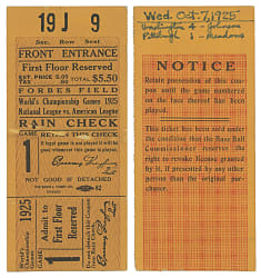 1925 World Series Game 1 Washington Senators at Pittsburgh Pirates Ticket Stub - Walter Johnson Win