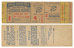 1951 World Series Game 4 New York Yankees at New York Giants Full Unused Ticket - DiMaggio Last World Series Homer/Mantle & Mays First World Series