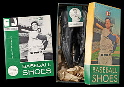 1950s Joe DiMaggio Baseball Shoes in Original Box with Rare Salesman's Sample Catalog & Hang Tag