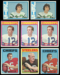 1972 Topps Football Hall of Fame Collection (19) with (3) #100 Joe Namath & (3) #200 Roger Staubach Rookies
