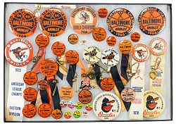1960s-Modern Baltimore Orioles Pins, Buttons & Trinkets Hoard (70+) with Tougher Examples