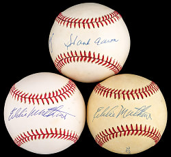 Hank Aaron and Eddie Mathews Dual-Signed/Single-Signed Baseballs (3)