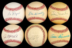 New York Yankees Signed Baseball Group (6) with 1975 Partial Team, Allie Reynolds, Billy Martin - All Certed