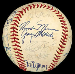 1975 New York Yankees Team-Signed OAL/MacPhail Baseball with (24) Signatures Including Thurman Munson, Catfish Hunter Plus Full JSA LOA