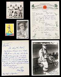 Max Carey Signed Flats (6) from Barry Halper Collection with 1961 Fleer & Two Handwritten Letters with Great Content