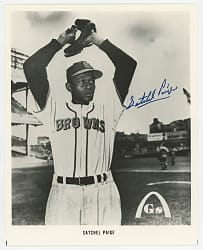 Satchel Paige Boldly Signed 8x10 Gateway Stamp Co. Photograph