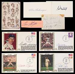 Signed Flats Collection (17) with (13) Hall of Famers Including 1981 Ted Williams First Day Cover