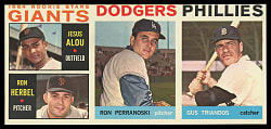 1964 Topps 3-Card Salesman Sample Panel with #50 Mickey Mantle Back - Giants Rookie/Perranoski/Triandos
