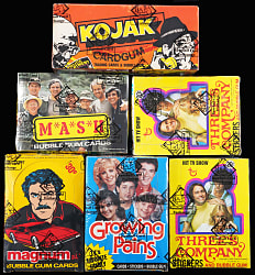 1975-1988 Popular Television Show Unopened Wax Box Collection (6) - All BBCE with (2) Three's Company & Kojak