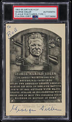 Signed 1953-1955 Artvue Hall of Fame Postcard Plaque George Sisler Type 1 PSA/DNA Authentic