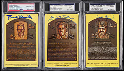 Signed Yellow Hall of Fame Plaque Postcards (7) - All PSA/DNA 8 to 10