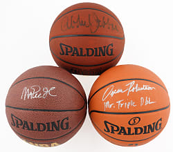 Kareem Abdul-Jabbar, Magic Johnson, and Oscar Robertson Single-Signed Basketball Trio - All PSA/DNA