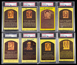 Signed Hall of Fame Plaque and Art Postcard Collection (16) with (13) PSA/DNA Authentic Including Dizzy Dean