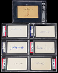 Tougher New York Yankees Signed & Encapsulated Index/Postcard Group (6) with Gordon, E. Howard & McCarthy