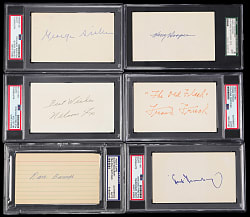 Tough Hall of Famer Signed Index Cards (6) with Fox, Frisch & Sisler - All PSA/DNA-SGC Certified