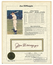 Joe DiMaggio Signed 1990 Hall of Fame 8x10 Stat Sheet