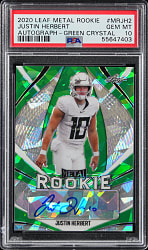 2020 Leaf Metal Football Rookie #MRJH2 Justin Herbert Green Crystal Autograph #1/4 PSA GEM MINT 10