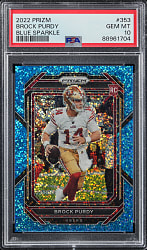 2022 Prizm Football #353 Brock Purdy Rookie Blue Sparkle #/96 PSA GEM MINT 10
