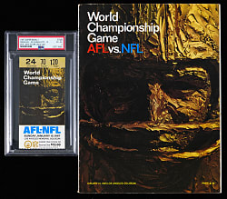 1967 Super Bowl I Game Program & Ticket Stub (Gold Variation) PSA VG-EX 4