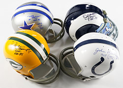 Signed Kra-Lite/Historic Suspension Full-Size Helmet Quartet with Deacon, Hornung, Mackey & Renfro - Various Inscriptions