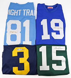 Unique NFL Hall of Famers Signed Football Cut On Jersey Quartet with Canadeo, Lane, Starr, Unitas